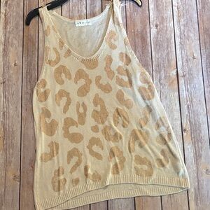 AMOLI knit cream and gold Leopard Print Tank Top